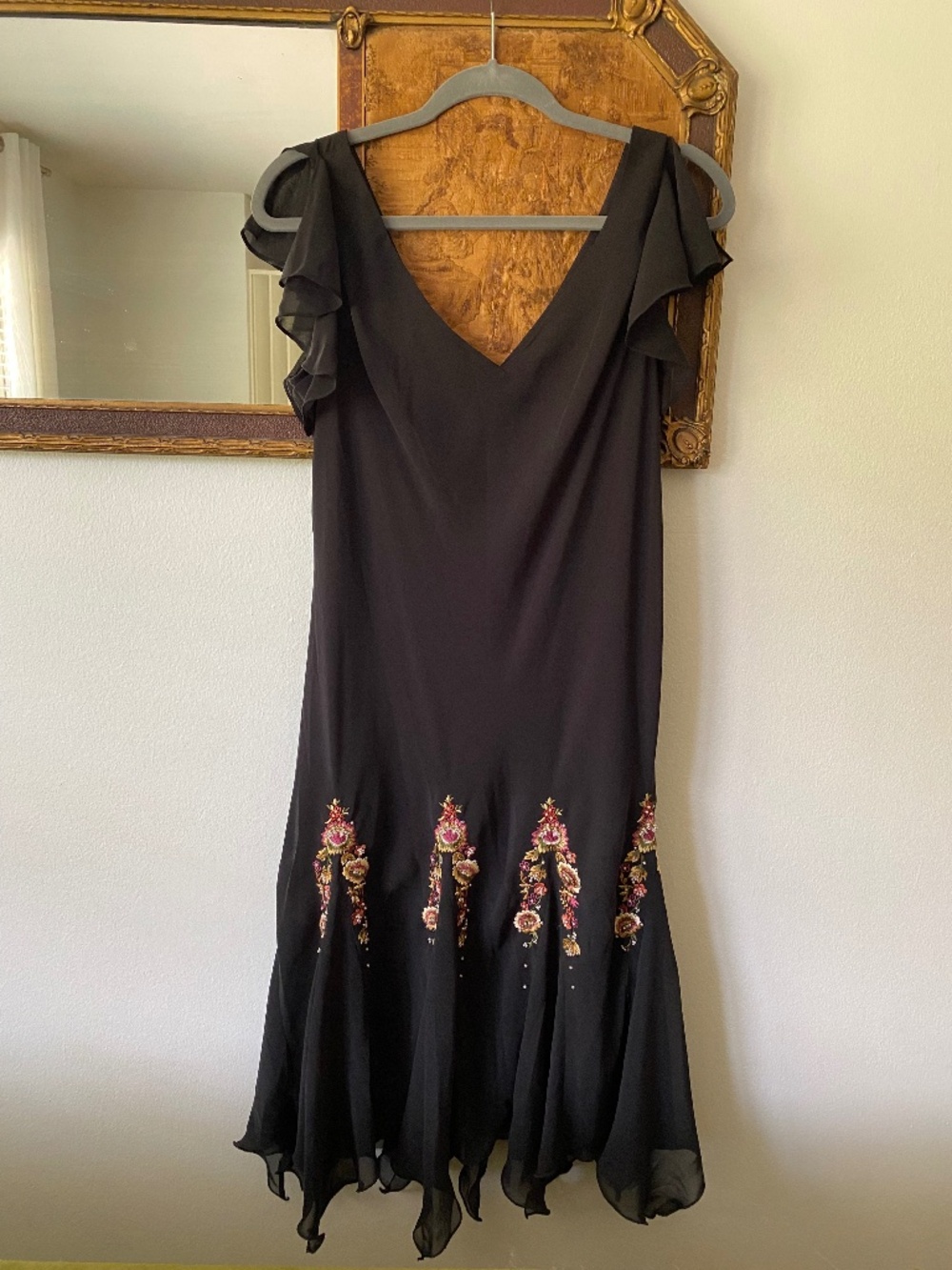 Vintage y2k Black Embroidered Beaded Fairycore Dress Asymmetric Jellyfish 16P